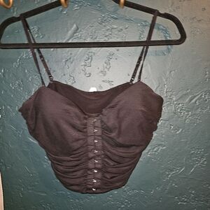 Black Ruched Button-Front Cami Top